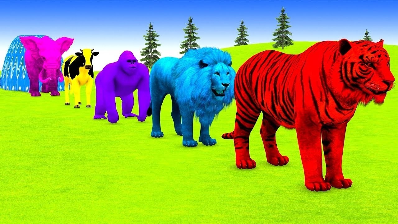 Long Slide Game with Cow Elephant Gorilla Hippopotamus Tiger 3d Animal Game Funny 3d Animals