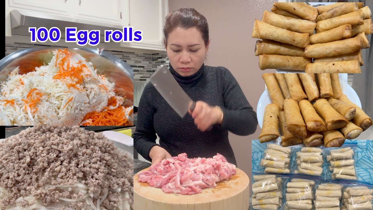 Making 100 Egg rolls for family/ 