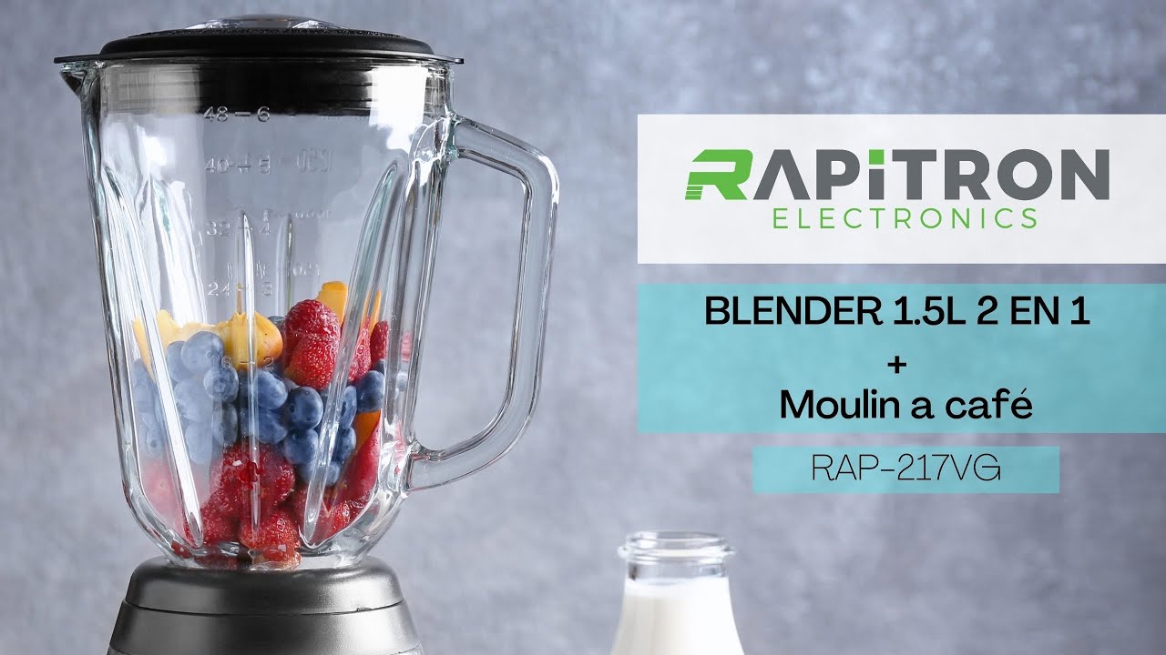 Blender et moulin &agrave; caf&eacute; 2en1 avec bol en verre 1.5L-Rapitron Electronics