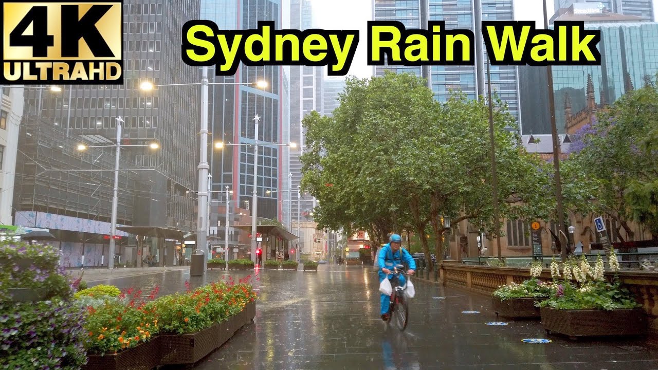 [4K] SYDNEY RAIN WALK | Walking in the rain from Angel Place to Chinatown | ASMR