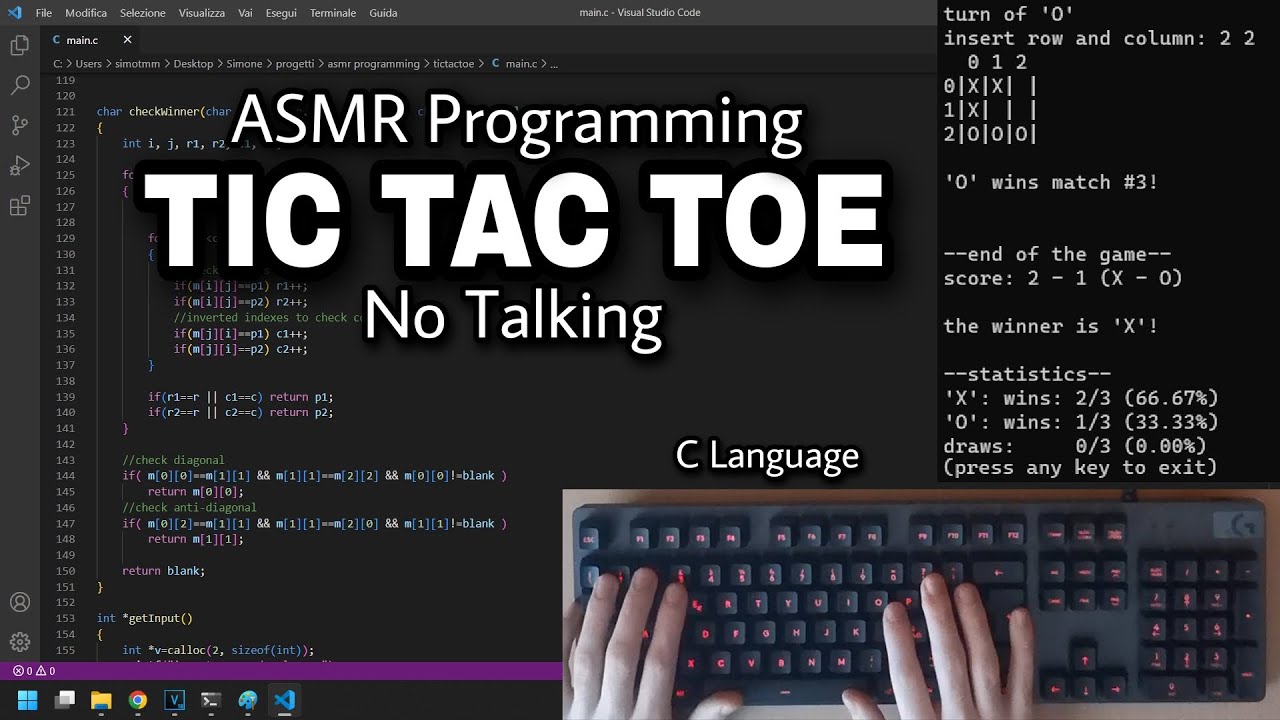 ASMR Programming - TIC TAC TOE in C - No Talking