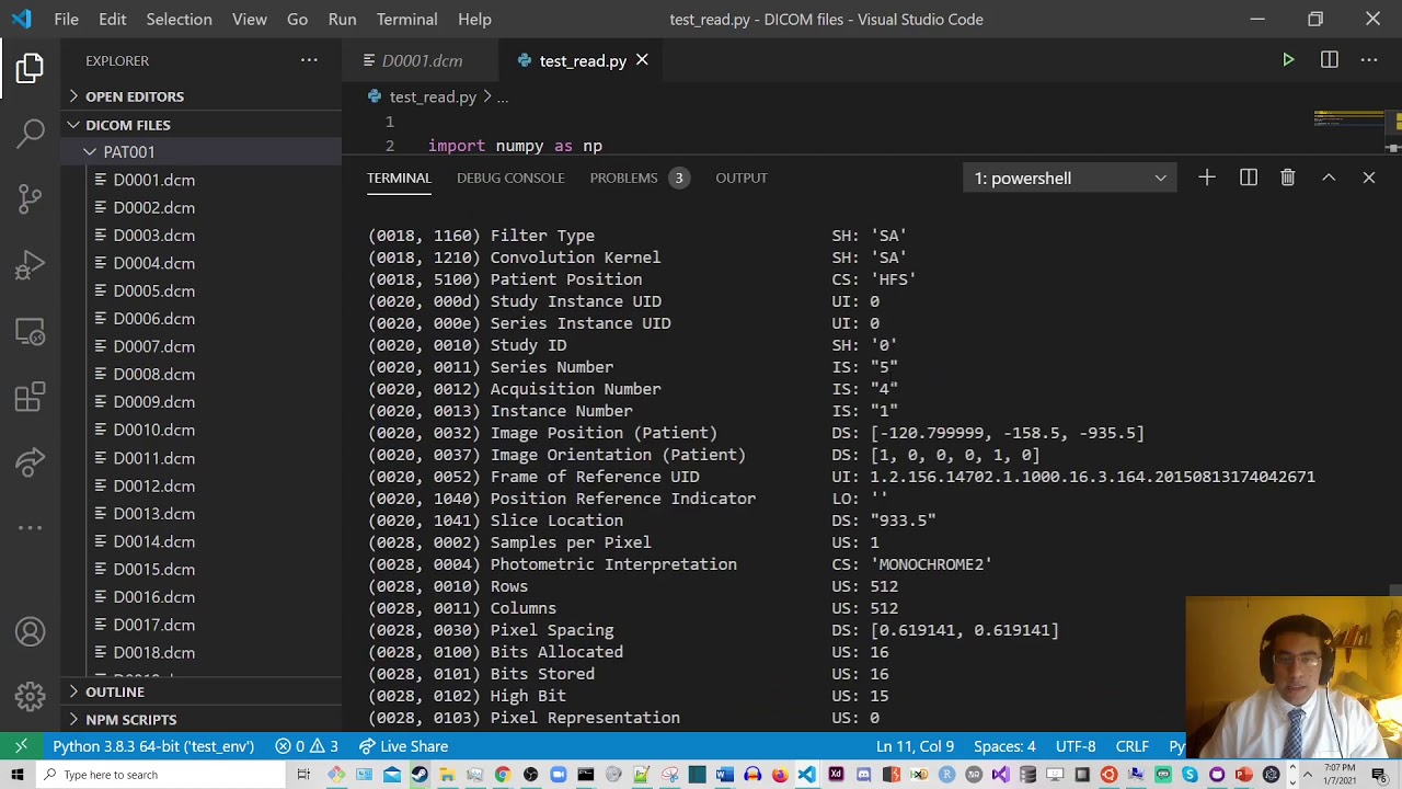 How to read DICOM files Lecture001 - code section