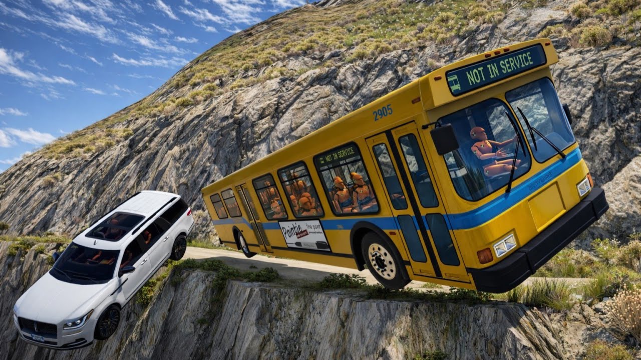 Messive Bus vs Car Crash on Dangerous Mountain Cliff 😨 | BeamNG Drive