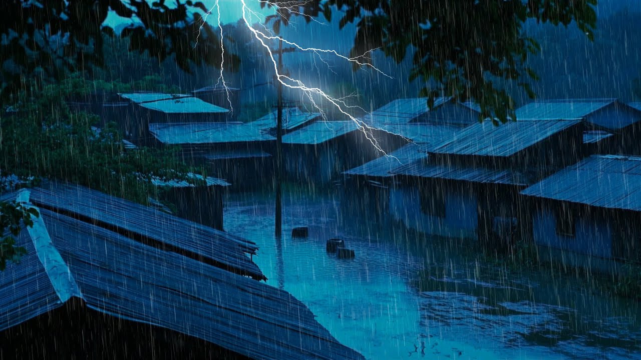 Instant Calm & Deep Sleep | Heavy Rain on Tin Roof with Soft Thunder | Night Rain Sounds