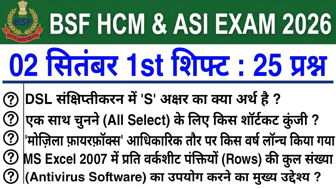 BSF HCM & ASI Exam Analysis 2026 | BSF HCM Exam Analysis September 2nd 1st Shift | BSF HCM REVIEW...