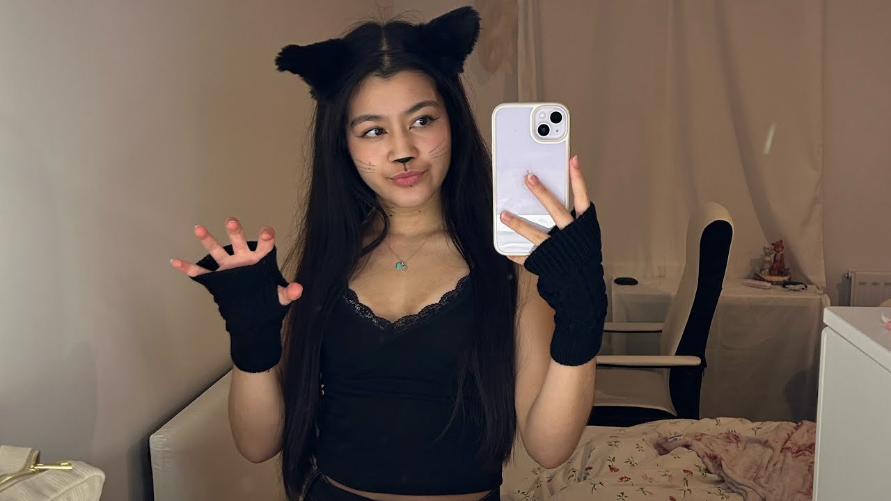 Halloween party GRWM 👻🎃 | Black Cat Makeup + Outfit Reveal 🐈‍⬛🐾 | Chatty (and chaotic) vlog