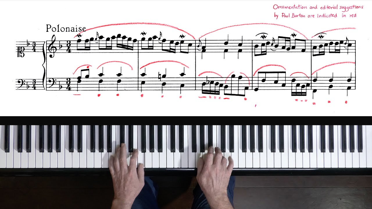 Notebook for Anna Magdalena Bach - Polonaise BWV Anh.117a - P. Barton, FEURICH piano
