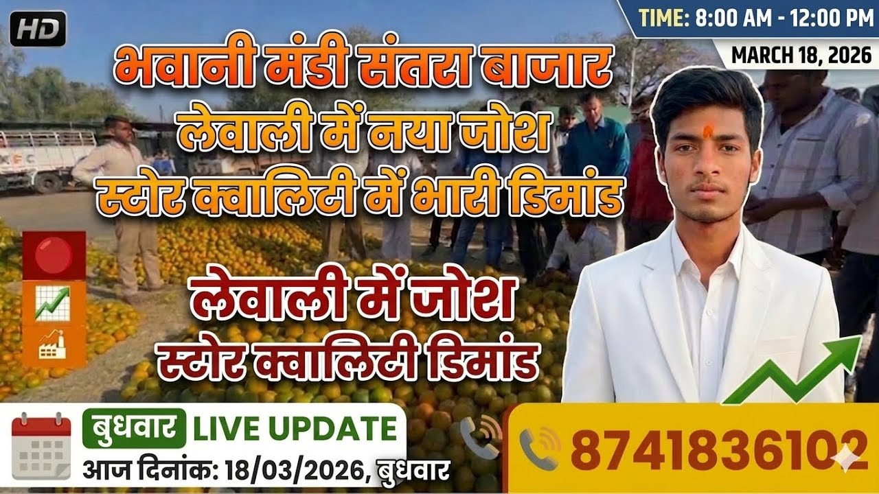 आज संतरा फ्रूट में तेजी मार्केट में जोश / लेवली में स्टोर qulitay की डिमांड आज Date 18/03/2026 📊