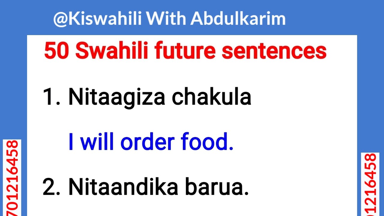 50- Swahili Future tense sentences