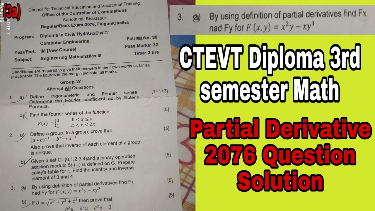 CTEVT Diploma 2076 Question Solution of 3rd semester math || Partial Derivative 2076 question paper