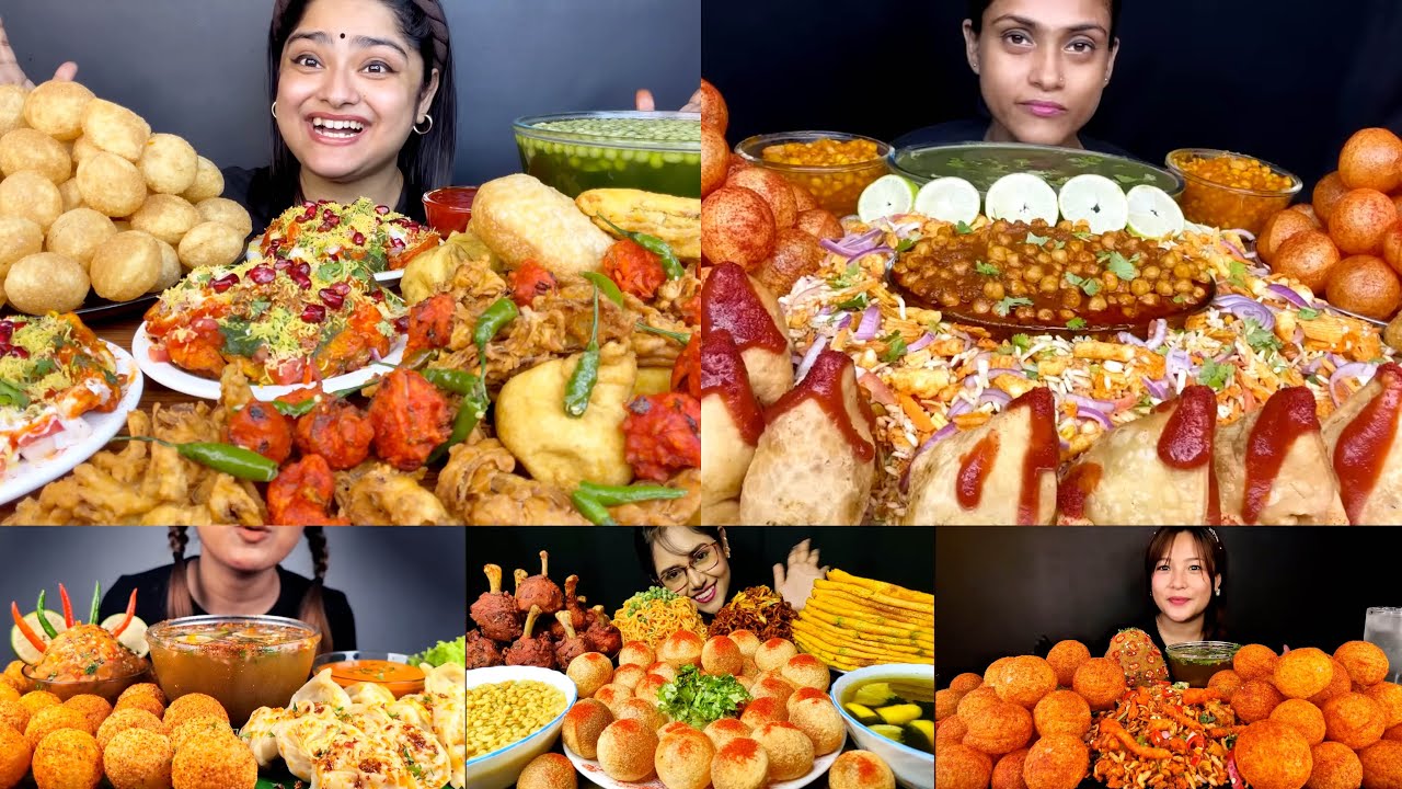 Asmr:Eating Spicy Panipuri/Golgappa/Phuchka🔥Samosa Chaat,Momo,Alu Chaat,Maggi,Bhelpuri😋