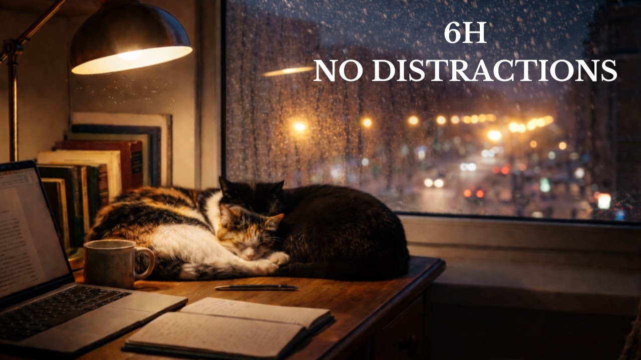 6 Hour Lofi Study Music ☔ Winter Night Ambience with Cats ☕