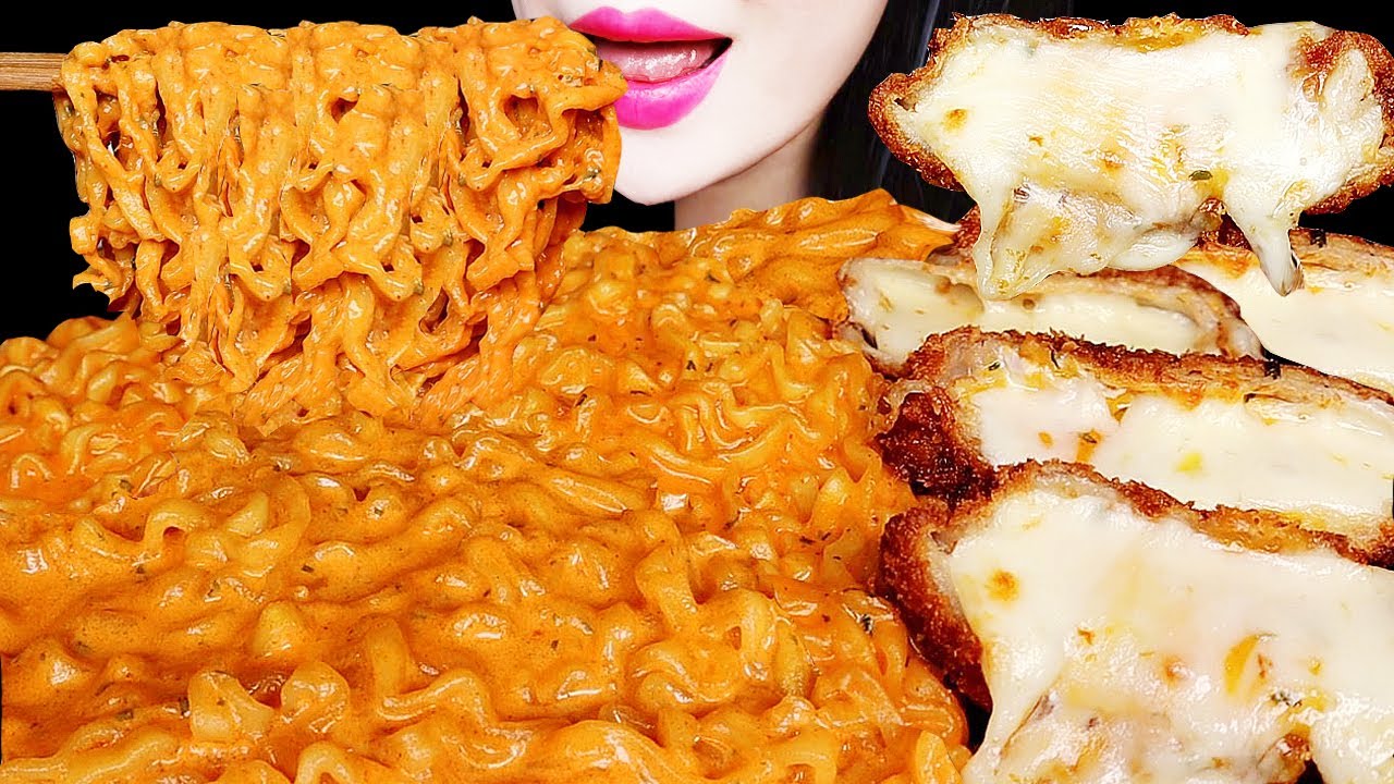 ASMR CHEESY CARBO FIRE NOODLE, MOZZARELLA CHEESE STICKS 까르보불닭 치즈돈까스 치즈스틱 먹방 EATING SOUNDS MUKBANG