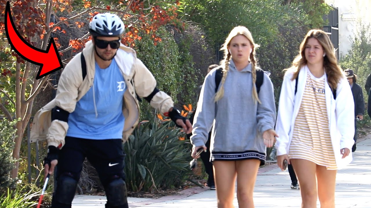 BLIND MAN ROLLER BLADING PRANK!!