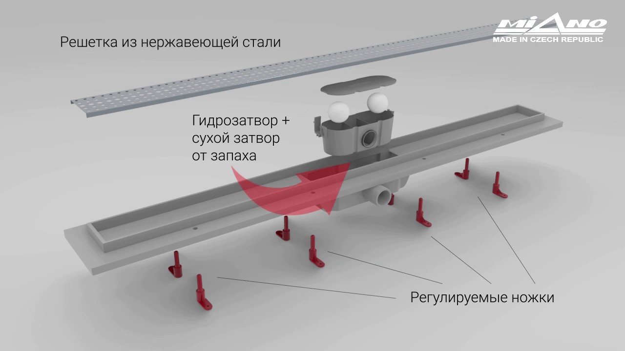 Установка трапа душа. Душевой лоток MIANO. Монтаж трапа