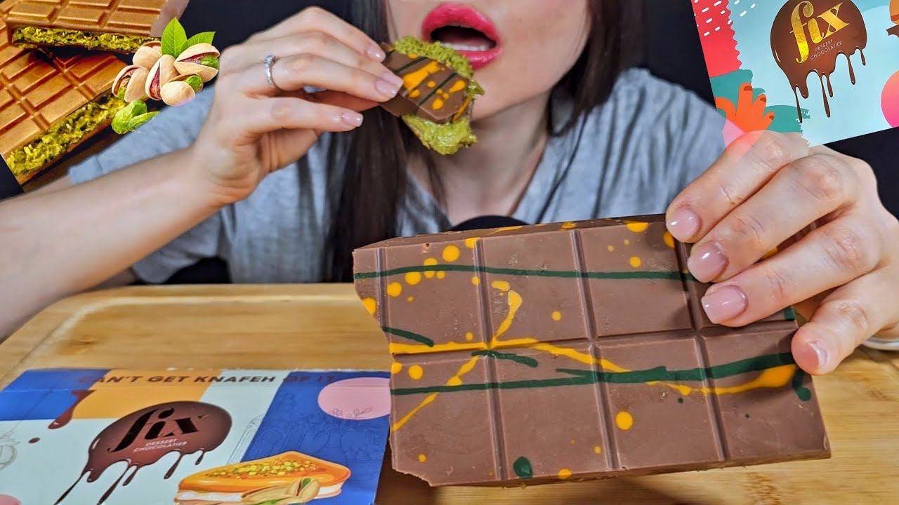 ASMR VIRAL DUBAI PISTACHIO KUNAFA CHOCOLATE MUKBANG