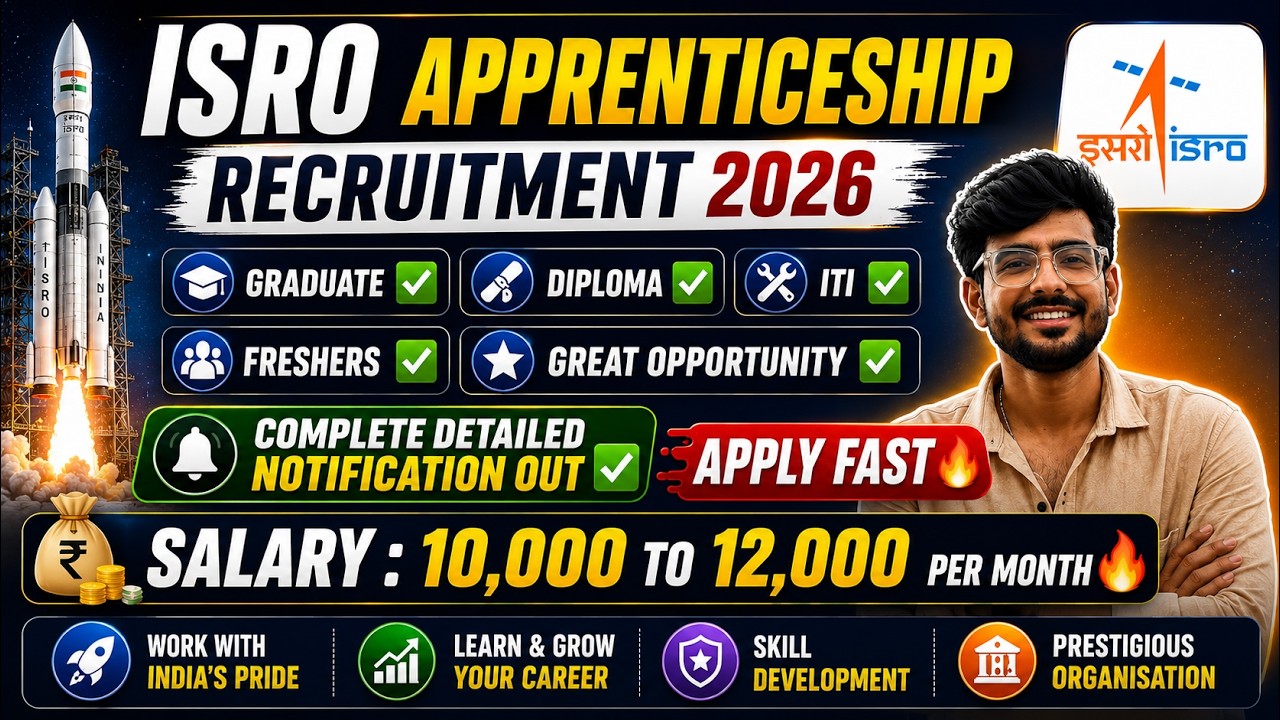 🚀 ISRO Apprenticeship Recruitment 2026 | Graduate, Diploma & ITI Pass | Freshers Eligible |Apply Now