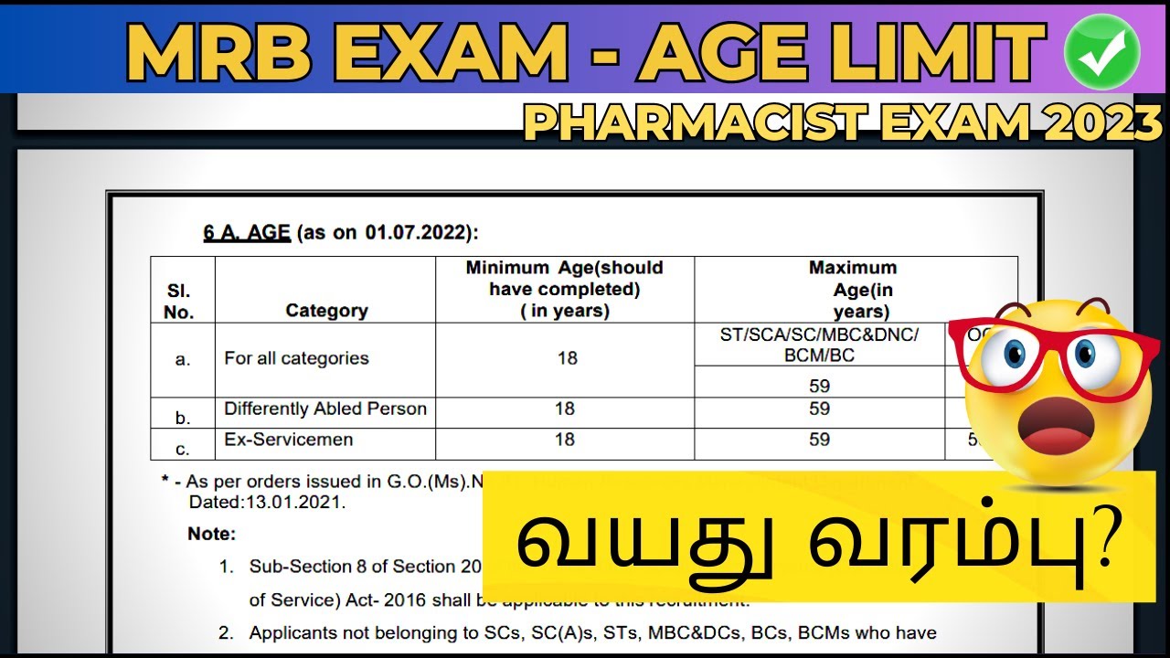 AGE LIMIT - MRB Pharmacist Exam 2023