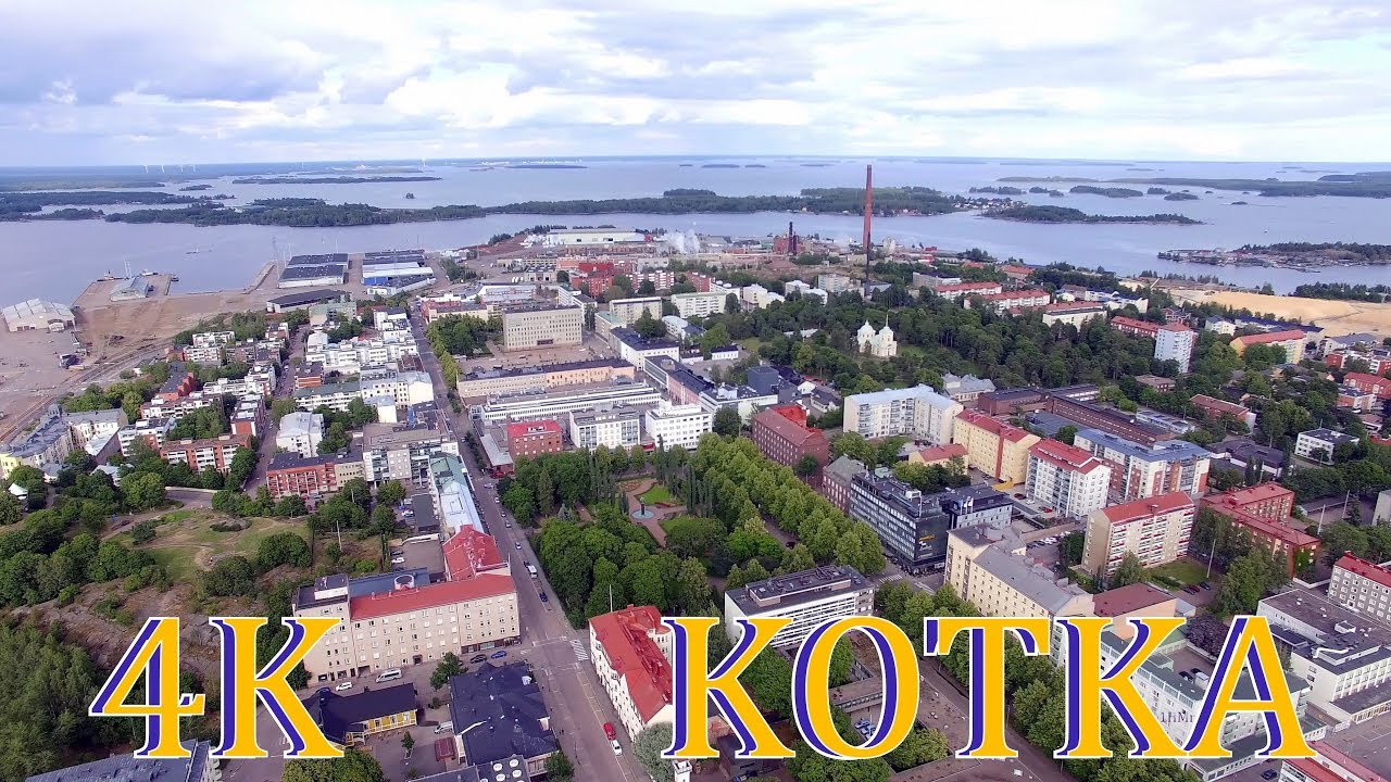 Kotka 4K Bird`s Eye view Finland above Kotkansaari aerial scenery