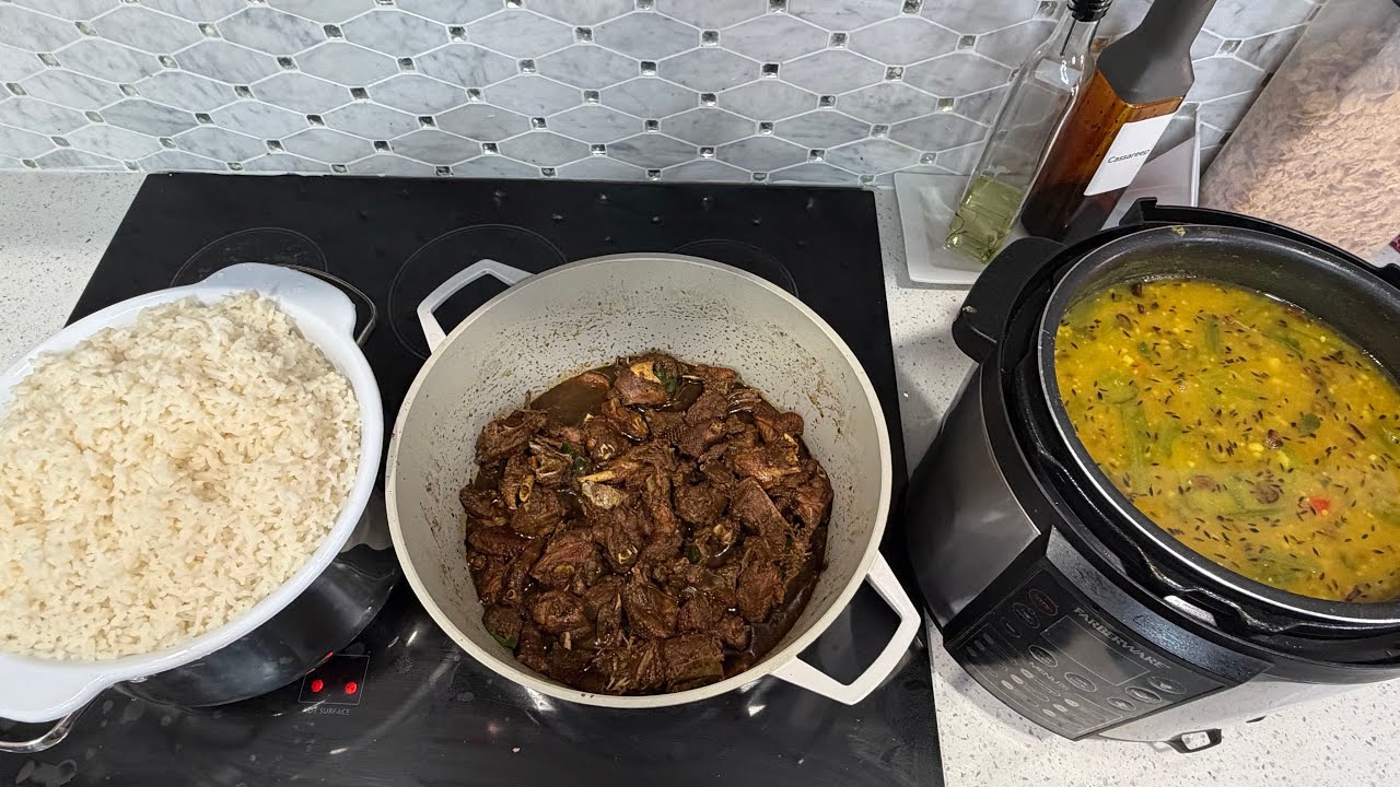 Dhal and rice and bunjal duck 