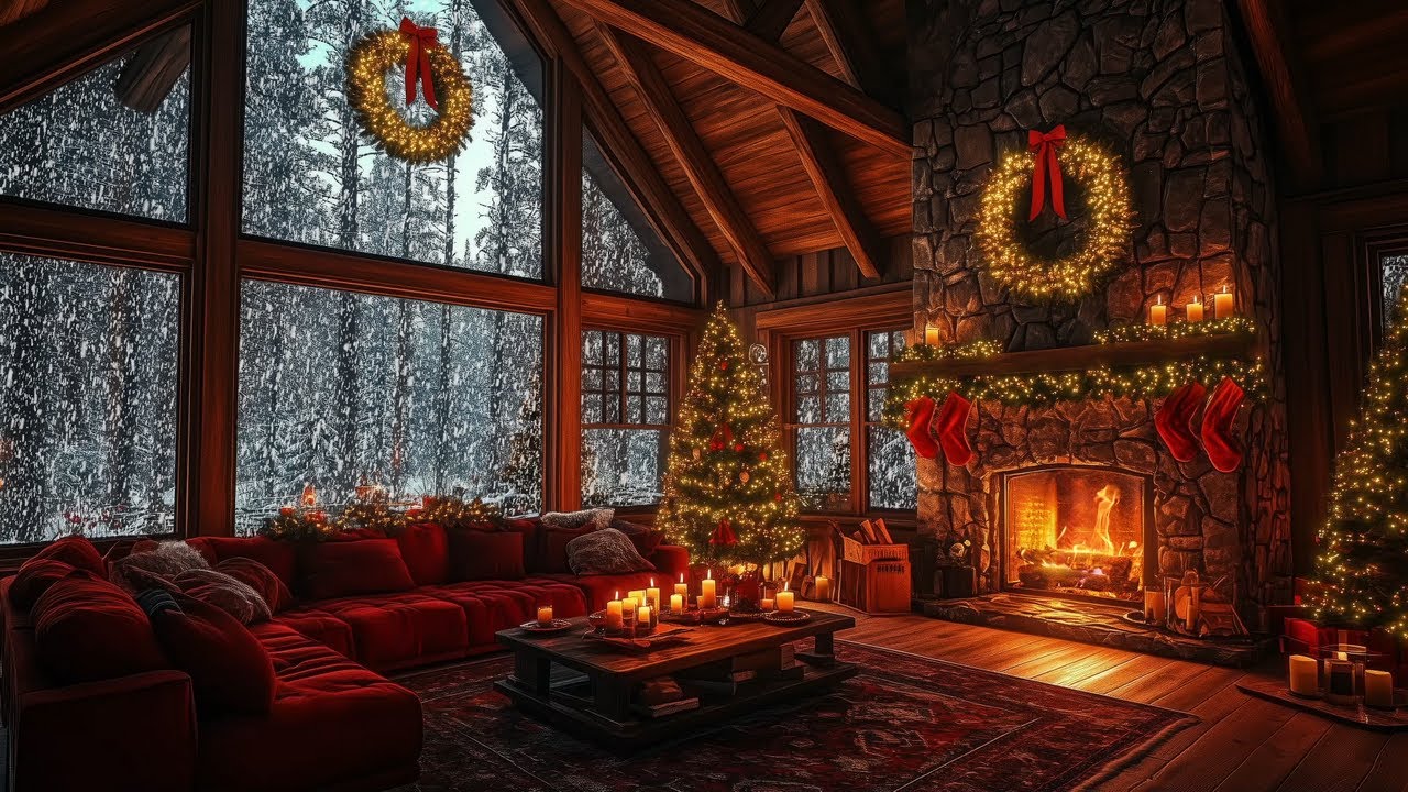 Enchanting Christmas Ambience 🎄Instrumental Christmas Jazz Music & Warm Fireplace for Relax & Sleep