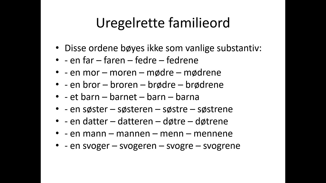 Norsk for nybegynnere - Slektsord på norsk leksjon 15