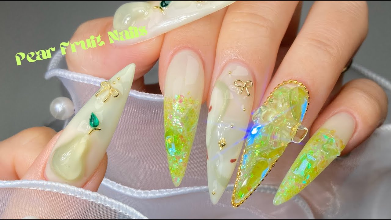 Juicy Pear Fruit Nails 🍐 | How to Draw Pears | Korean Nails | Self Nail | Nail Art | ASMR