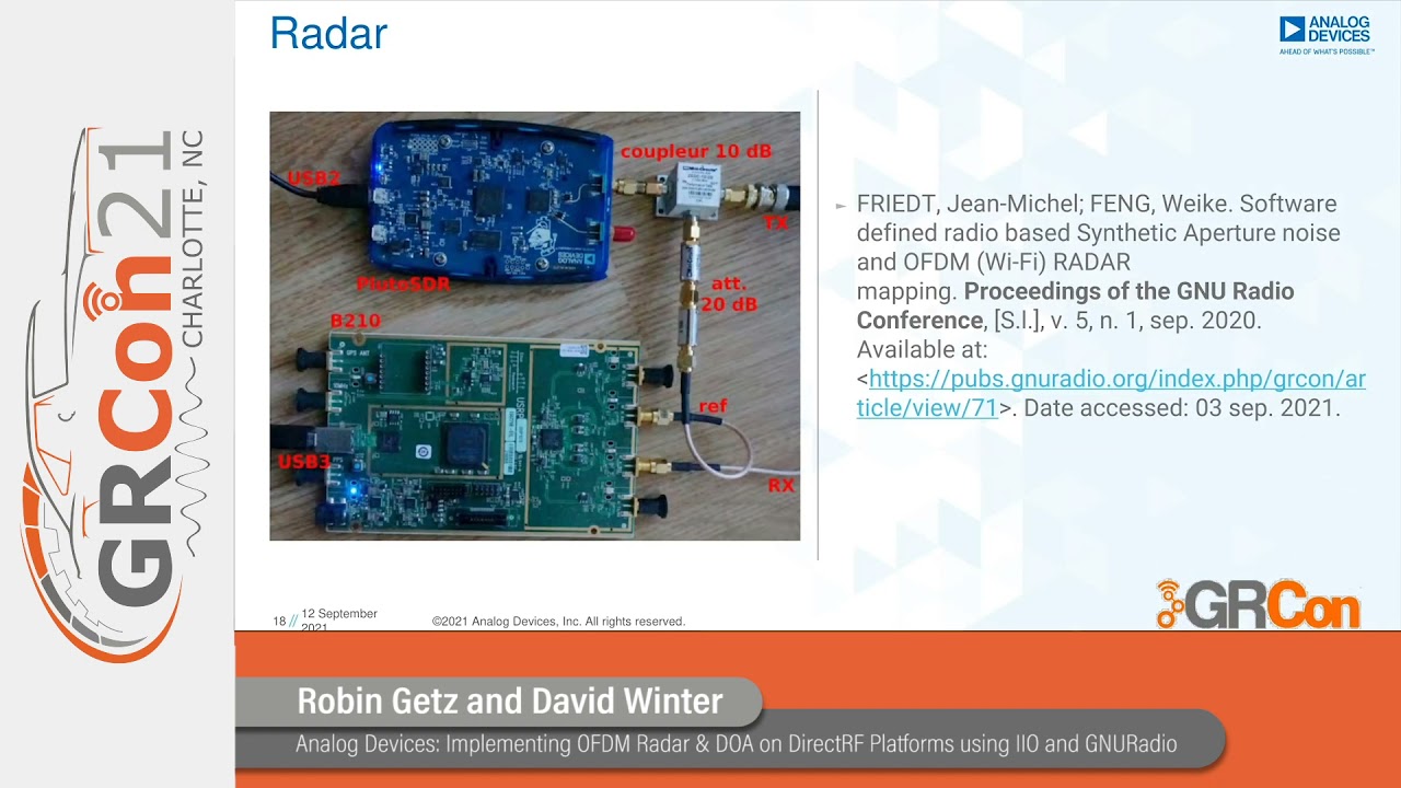 GRCon21 - Analog Devices: Implementing OFDM Radar & DOA on DirectRF Platforms using IIO and GNURadio