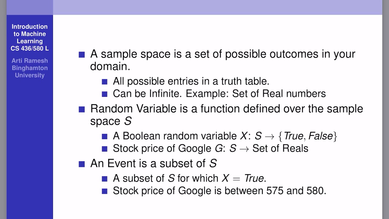 Sample spaces, events, random variables, and probability axioms