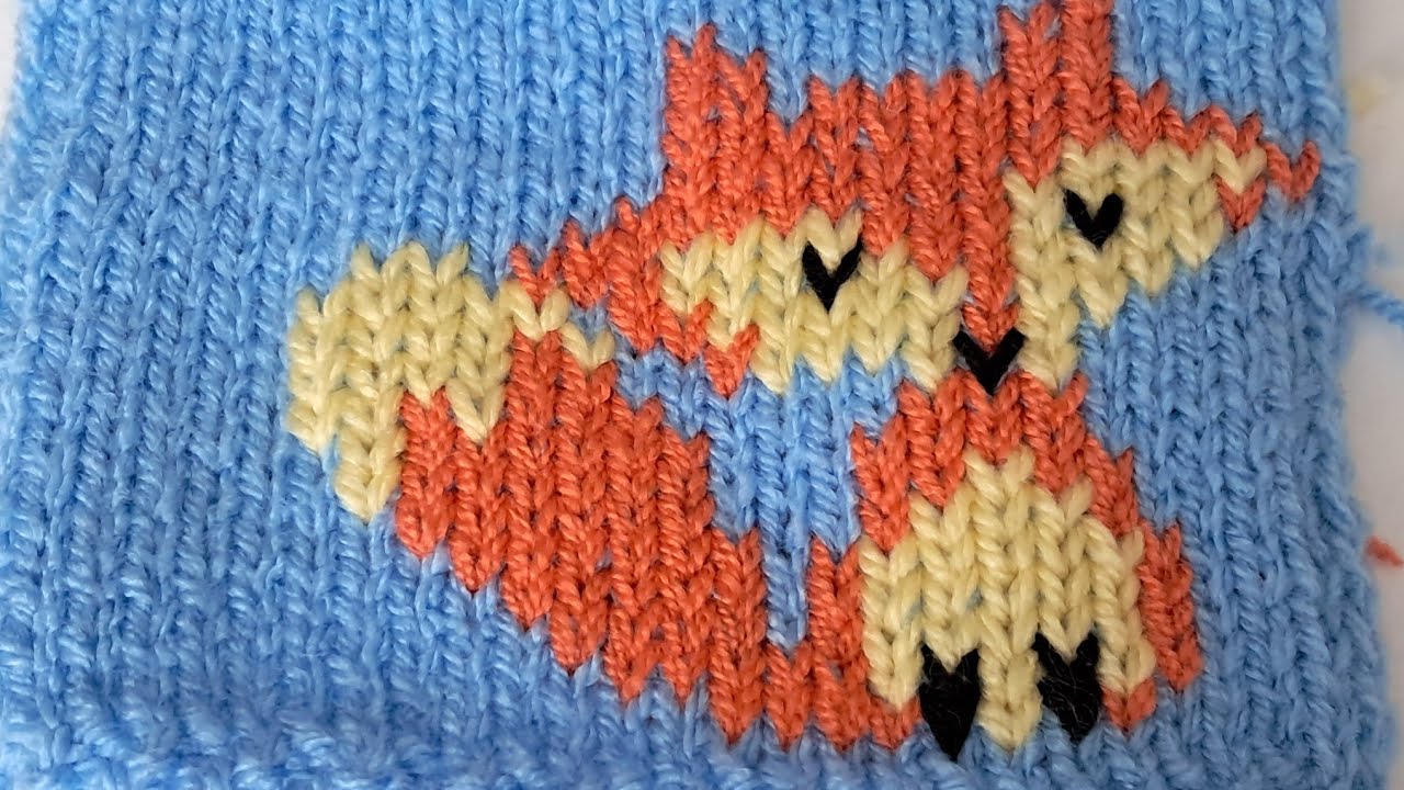 Düz Örgü Üzerine Tilki İşleme / duplicate stitch tutorial / Fox embroidery on knitting