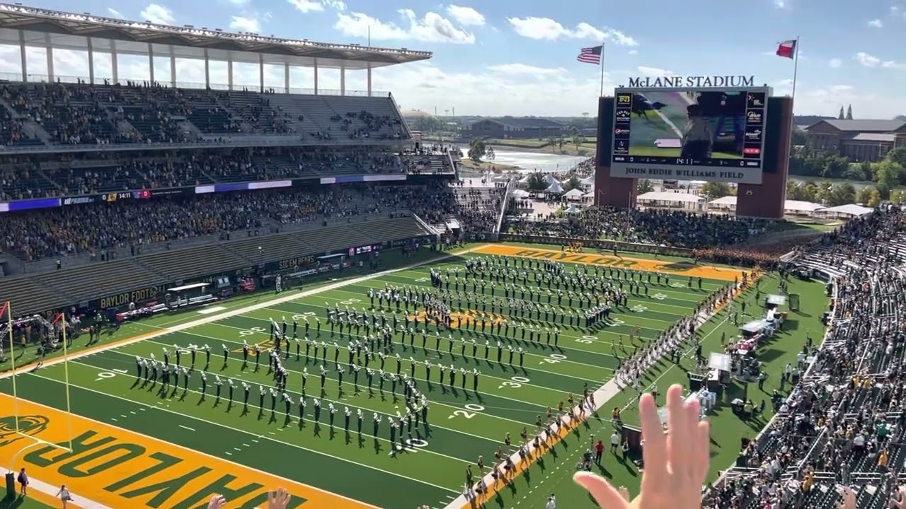 Baylor vs Kansas 2022 opening- band marches, Line runs, flyover!