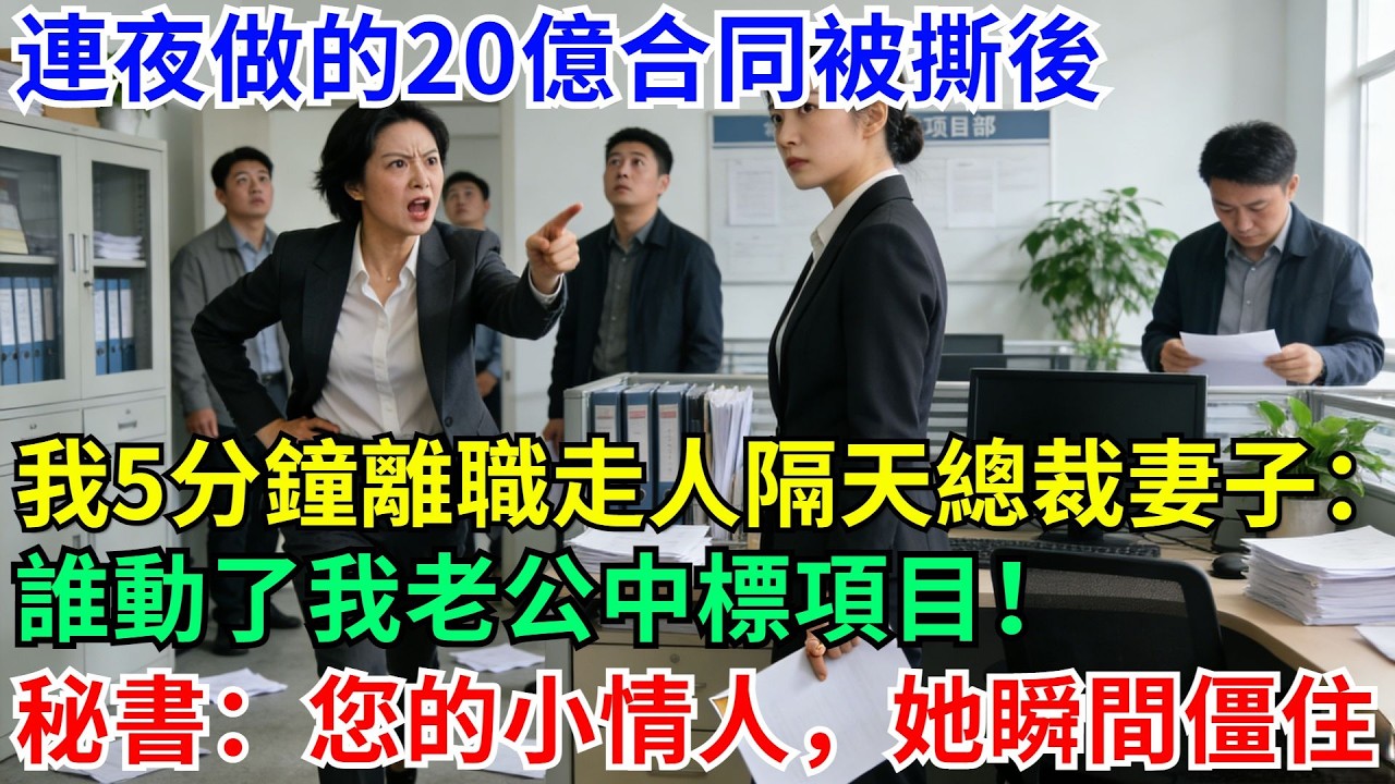連夜做的20億合同被撕後，我5分鐘辦完離職走人，隔天總裁妻子沖進項目部：誰動了我老公中標項目！秘書遲疑：您的小情人，她瞬間僵住#男頻小說#都市#故事#小說#爽文