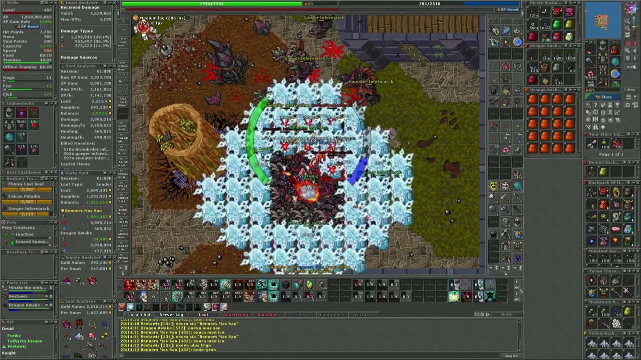 Tibia hunt x4 Azzilon Castle [450+] - 5.5kk Raw Exp Peak (8.25kk 150%)