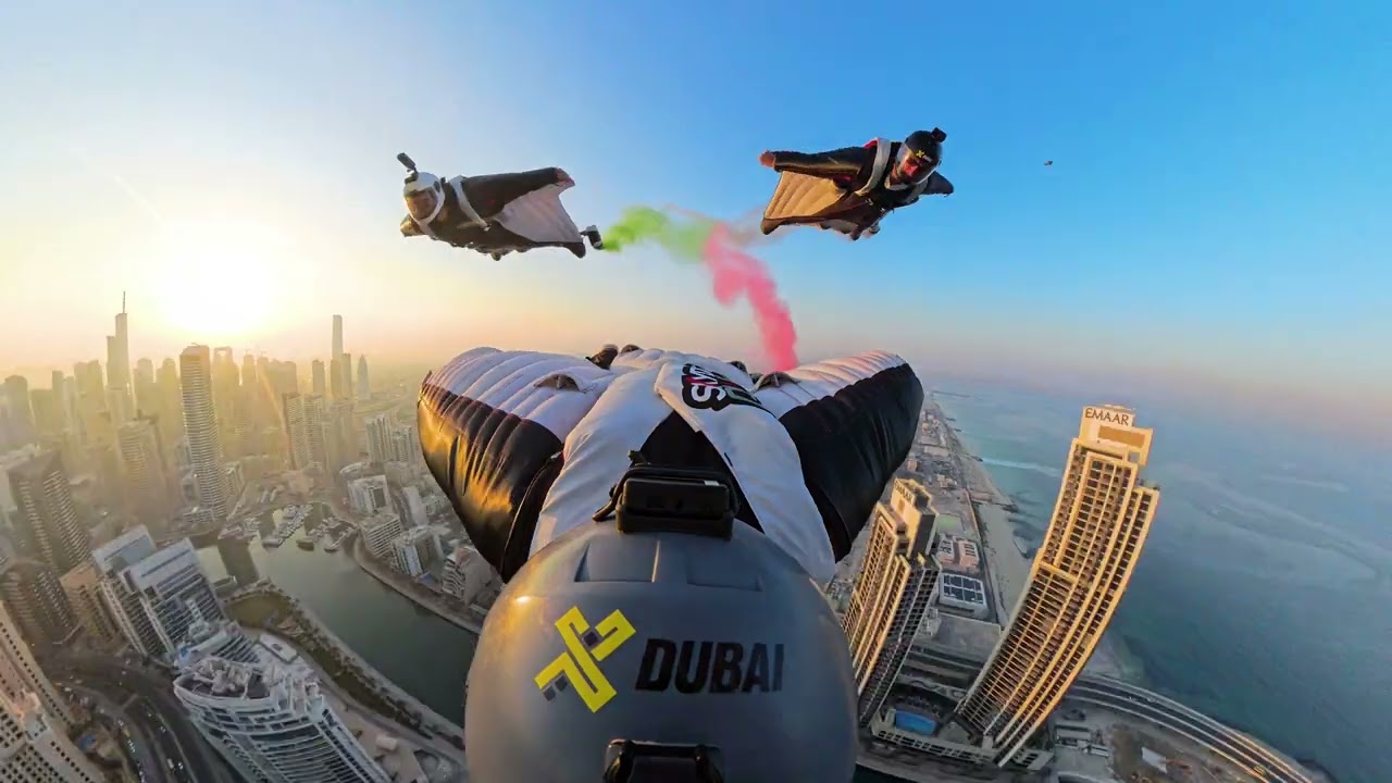 A world-first wingsuit flight by Skydive Dubai and XDubai to celebrate the 53rd UAE National Day. 🇦🇪