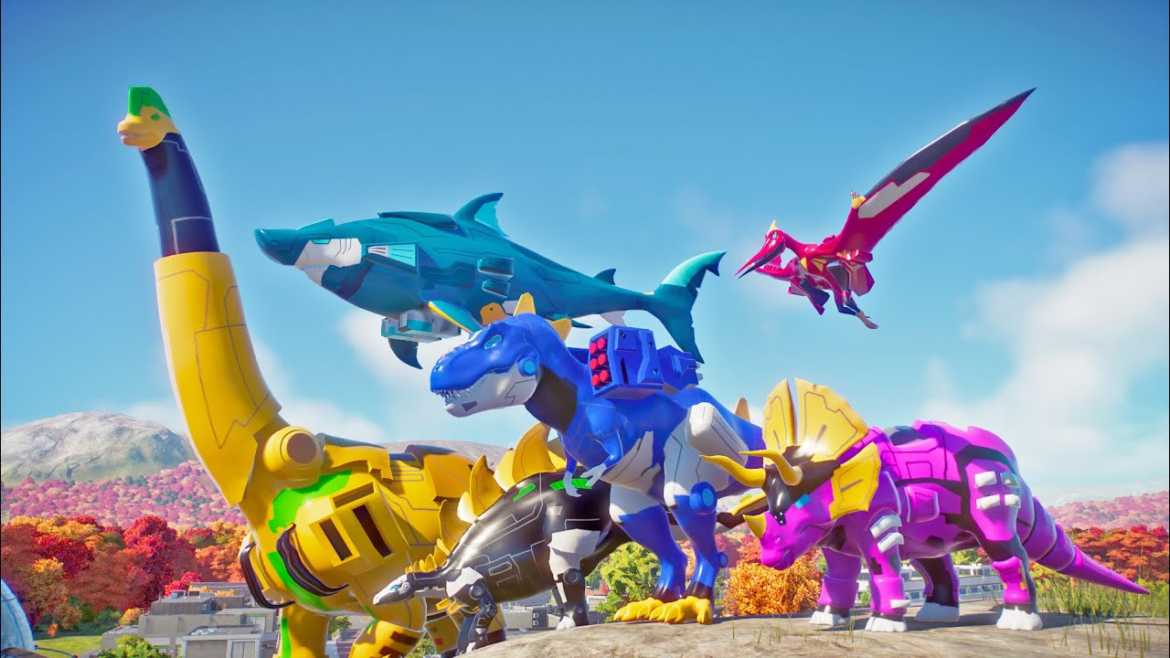 Battle Ready Mod Super Dinosaur Power Mecha VS Tyrannosaurus Rex and other carnivores in JWE2 Park