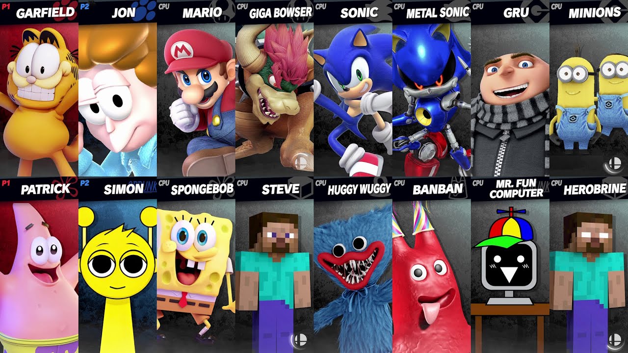 Sonic vs Mario vs Giga Bowser | Poppy Playtime vs Steve vs Herobrine | Super Smash Bros Ultimate