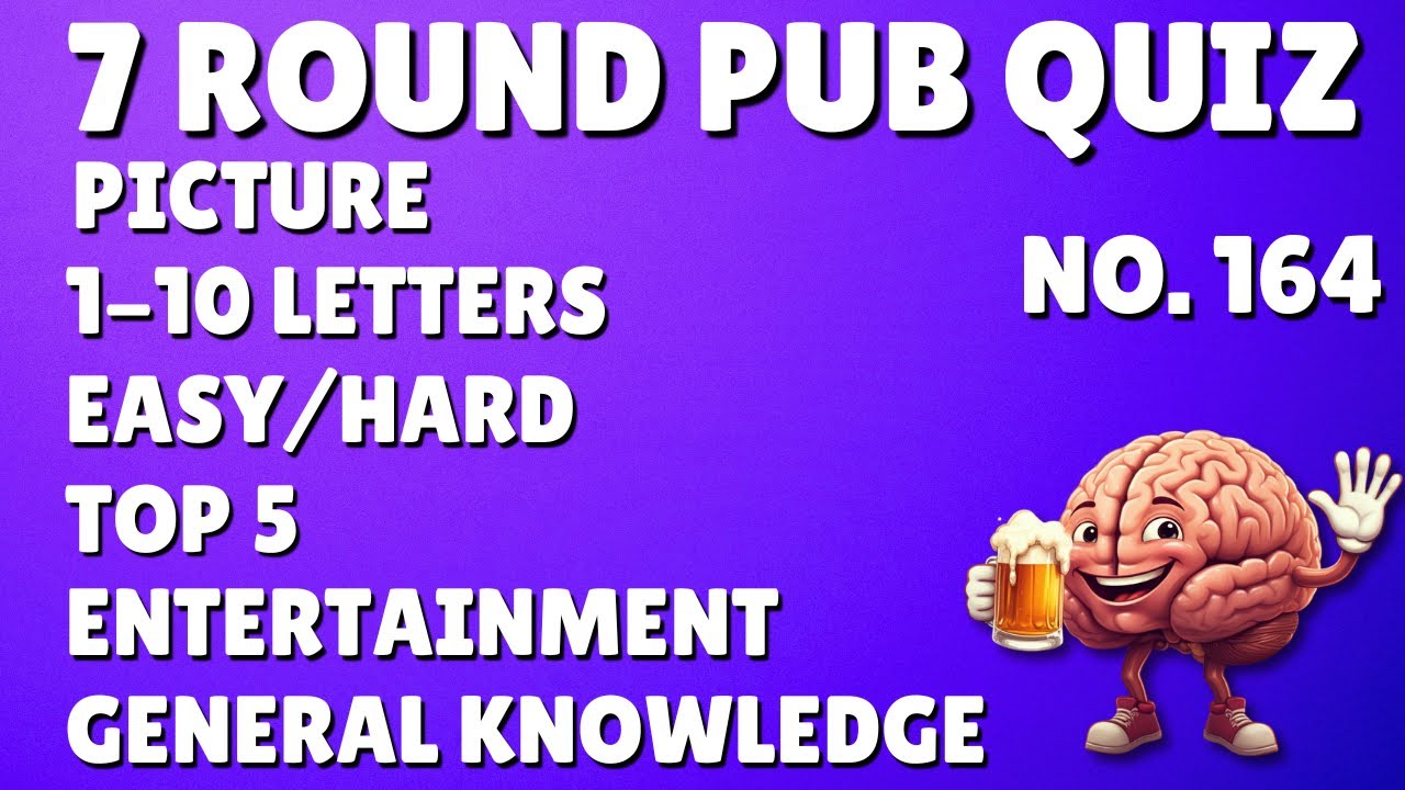 Pub Quiz: Picture Round, 1-10 Letters, Easy/Hard, Top 5, Entertainment & General Knowledge No164