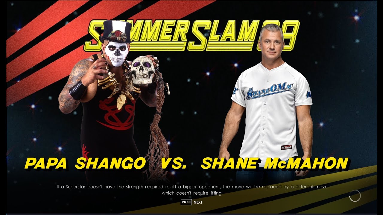 Бой в WWE 2k22 между Папой Шанго и Шейном МакМэхоном