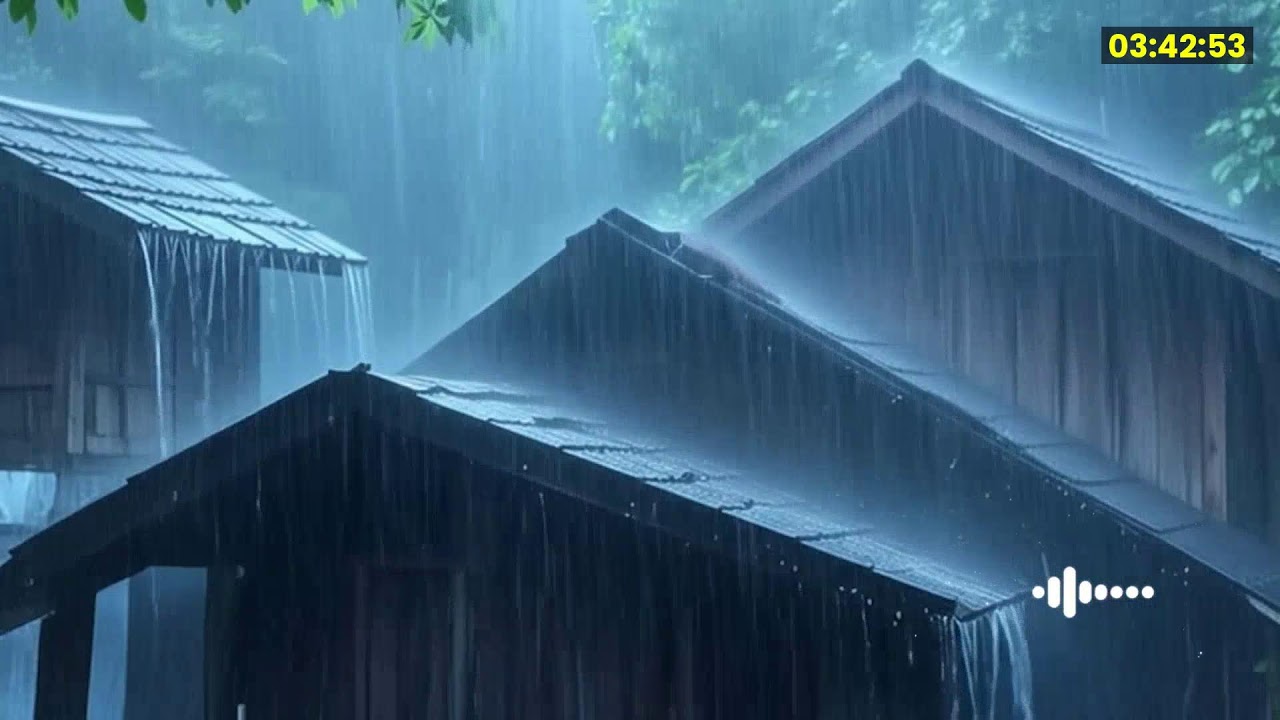 Great Relaxation to Deep Sleep with Drenching Rain & Fierce Thunder on Slender Tin Roof in Forest