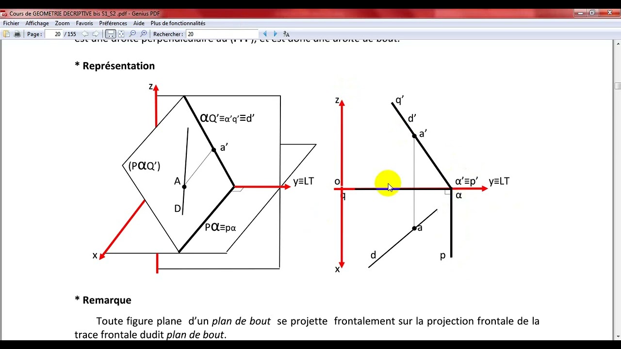 Exercice intersection d'une droite et un plan - géométrie descriptive 1ère année architecture