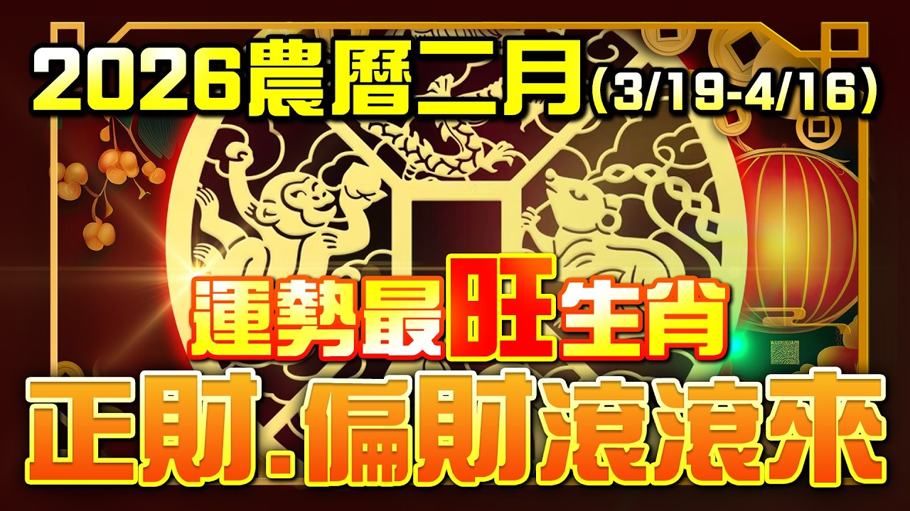 2026農曆二月(3/19-4/16)，運勢最旺生肖，正財、偏財滾滾來！【林海陽】20260308