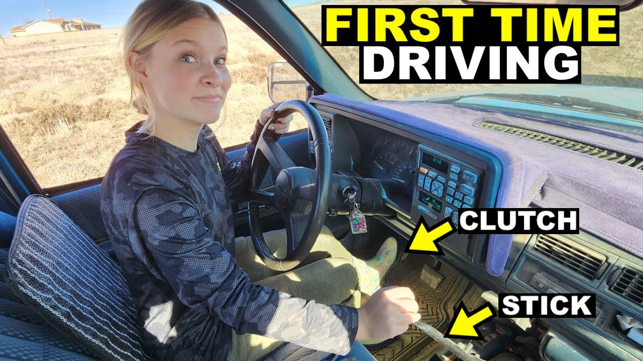 15 YEAR OLD FIRST TIME DRIVING AN OLD FARM TRUCK WITH A CLUTCH!
