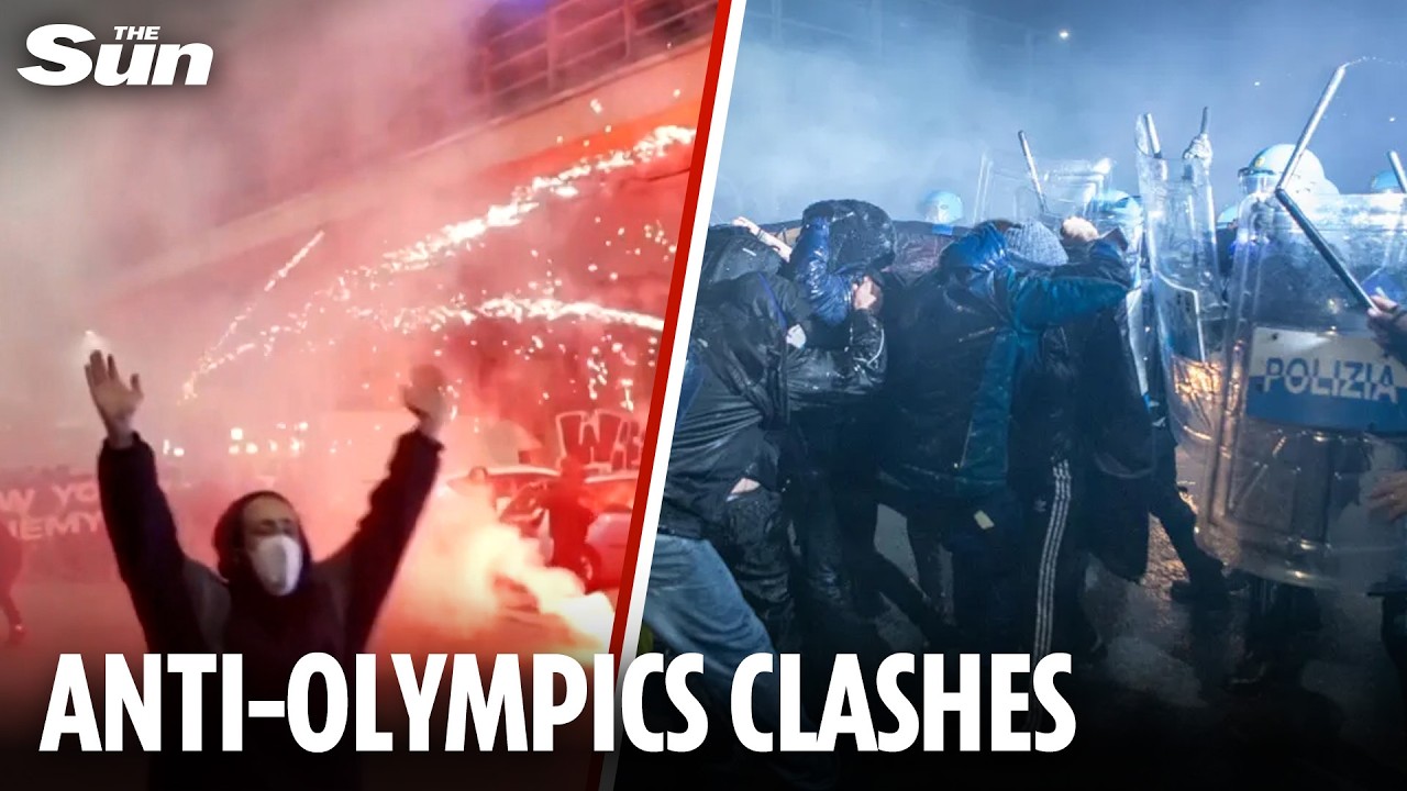Violent clashes erupt in Milan with fireworks launched at cops in anti-Olympics protest