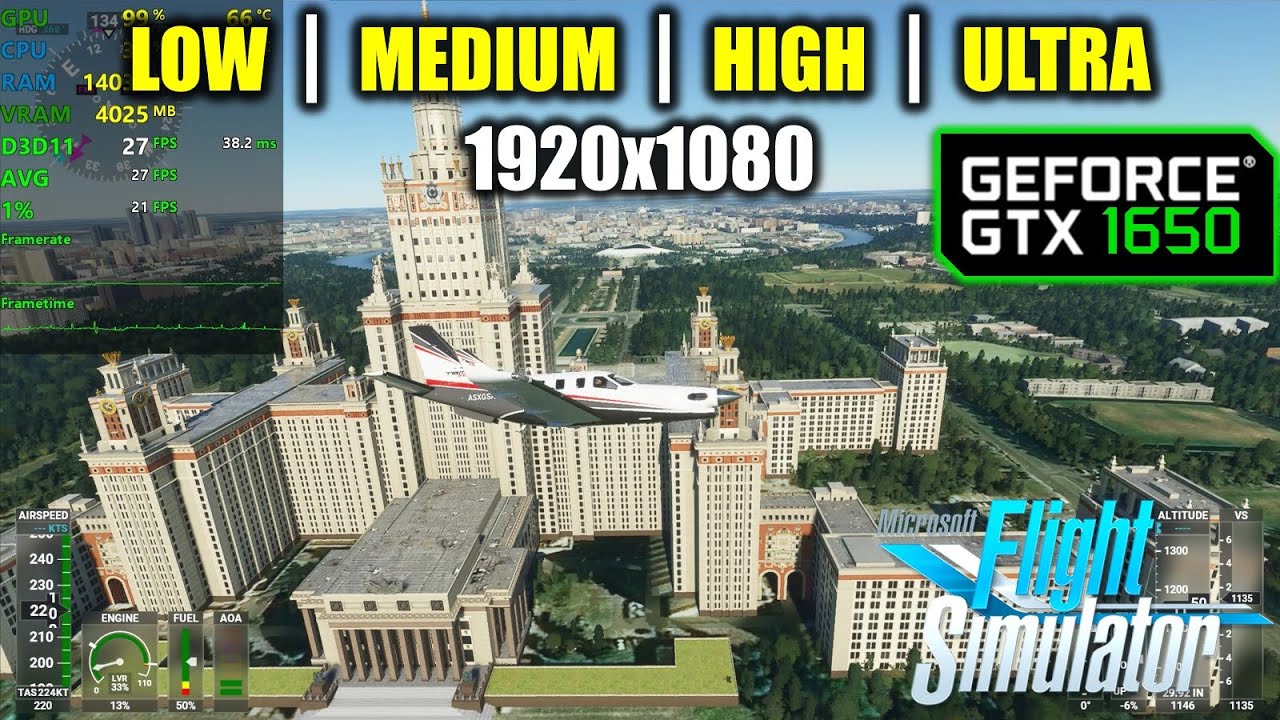 GTX 1650 | Microsoft Flight Simulator 2020 &mdash; 1080p &mdash; Низкие, Средние, Высокие, Ультра настройки