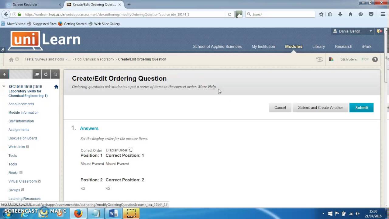 How to create ordering questions in UniLearn (Blackboard Learn)