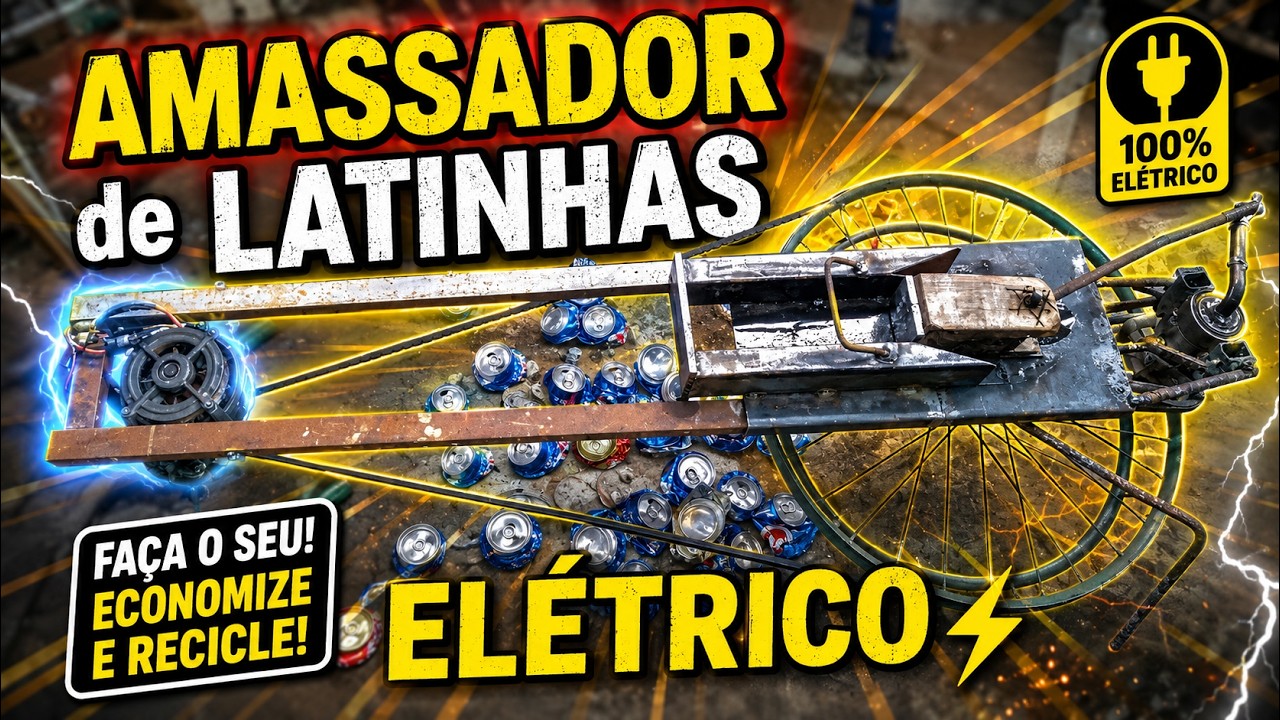 Amassador de latinhas elétrico com motor de máquina de lavar