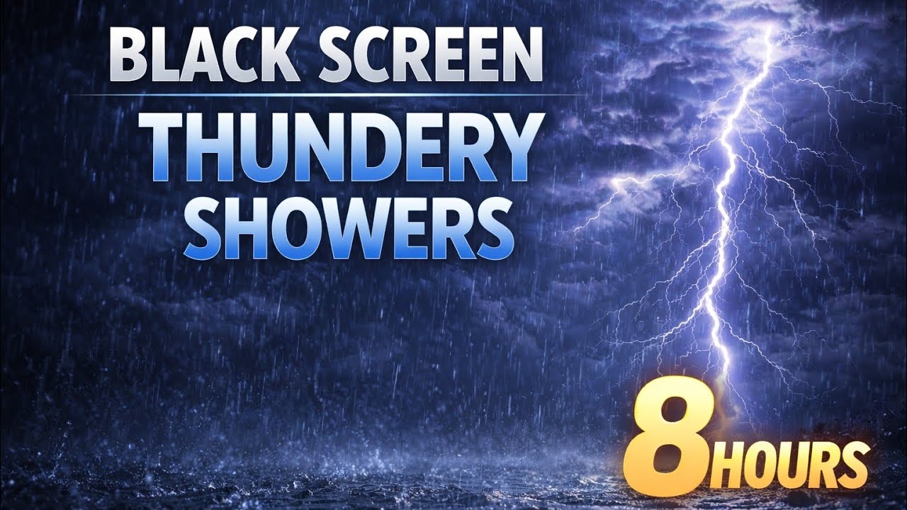 Thundery Shower Sounds For Sleeping - BLACK SCREEN - 8 Hours