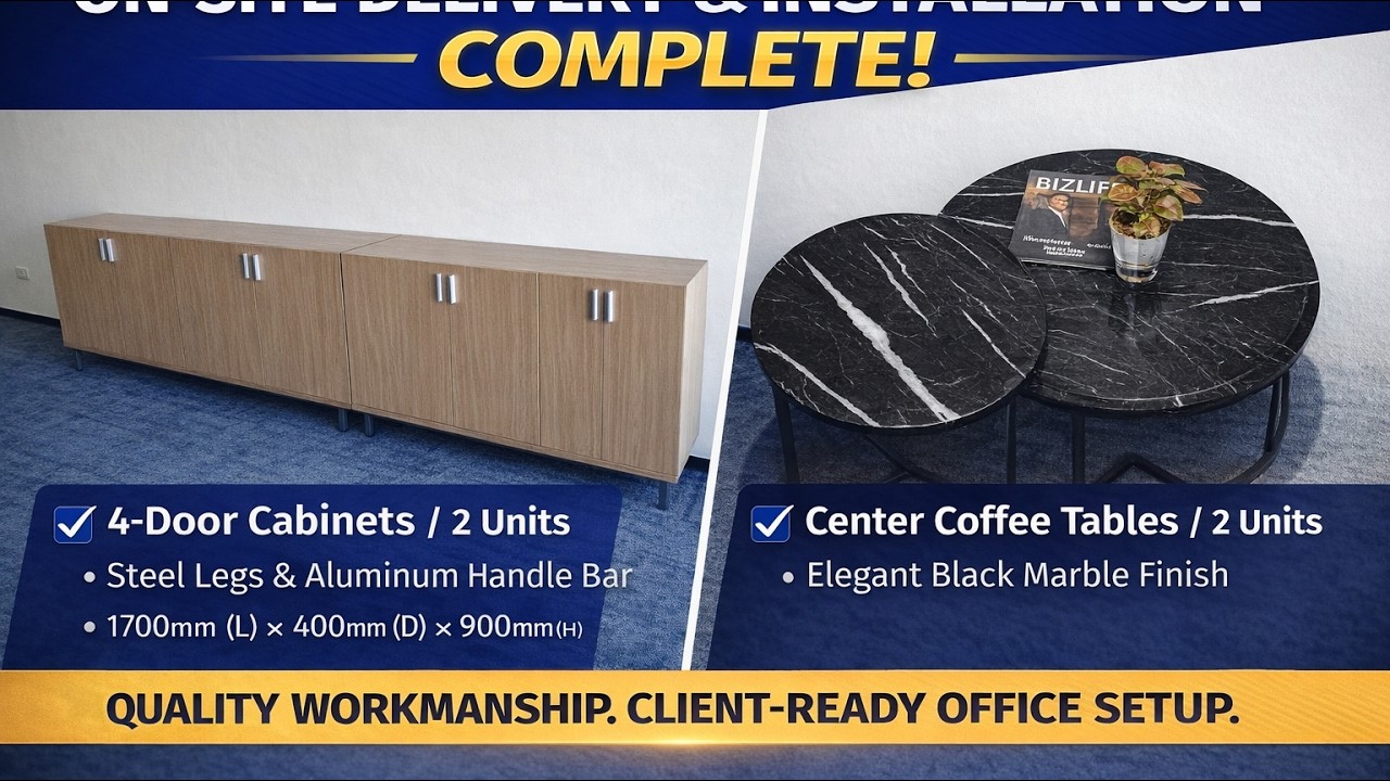 Cabinet 4door & Round Marble finish #onsiteinstallation #officefurniture #cabinetmakers #Roundtable