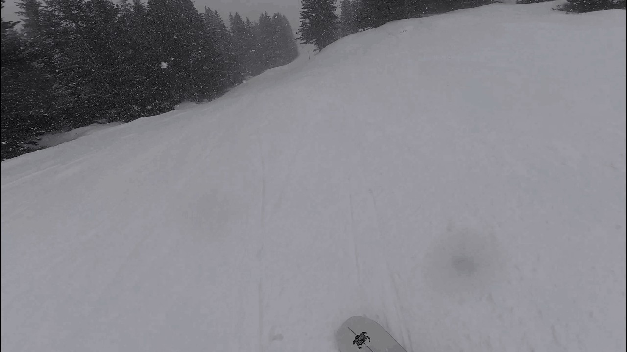 Stormy low visibility morning snowboarding at Grindelwald-Wengen, Switzerland, 12th Feb