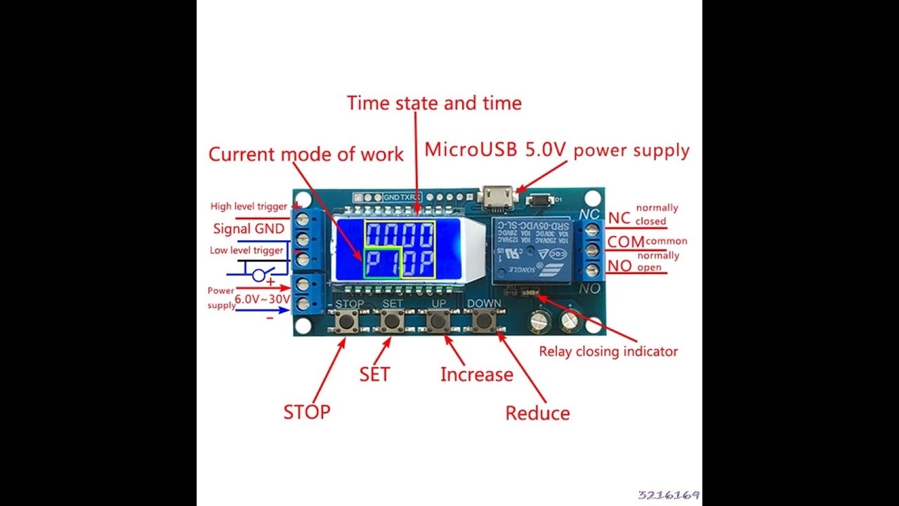 Modulo LCD Temporizador Relé 5v-30v Dc Ajustável Até 9999 Minutos